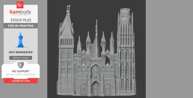 Detailed 3D model of Rouen Cathedral showcasing intricate Gothic architecture for 3D printing.