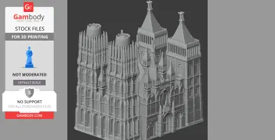 3D model of Rouen Cathedral, featuring intricate Gothic architecture details, designed for 3D printing.