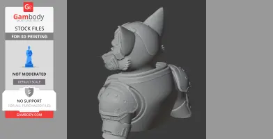 Armored feline character figure with detailed helmet and shoulder armor, designed for 3D printing.