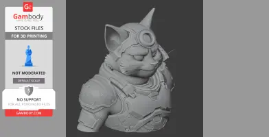 A cat character in Doom Slayer armor, designed for 3D printing.