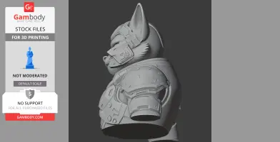 Anthropomorphic cat in detailed armor, side view, ready for 3D printing.