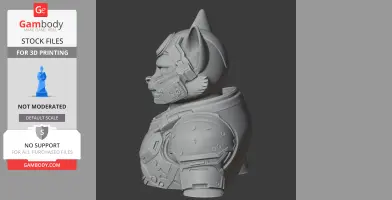 Robotic cat figure in detailed armor, profile view, designed for 3D printing.