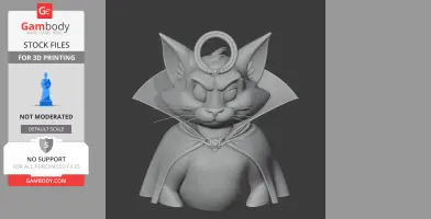 Tom Cat as a vampire with a cape and ring on the head, designed for 3D printing.