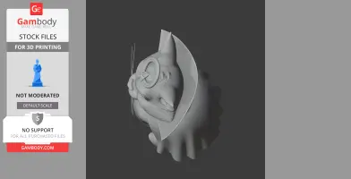 3D model of a cartoonish cat head with vampire cape and bat wings, designed for 3D printing.