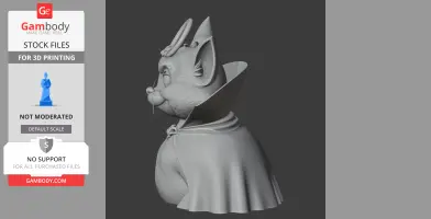 A 3D model of a cat dressed as a vampire with a cape, designed for printing.