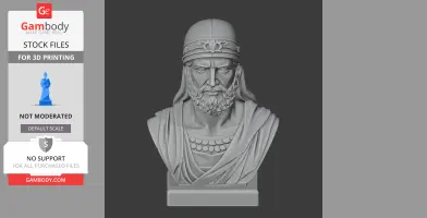 Bust of a bearded historical warrior in a helmet with draped clothing, designed for 3D printing.