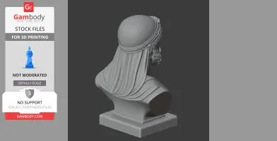 3D model of Ptolemy I bust, featuring detailed hair and headgear, viewed from the back.