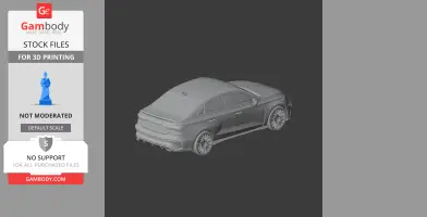 3D model of an Audi RS3, showing a detailed car design for 3D printing from a rear-side angle.