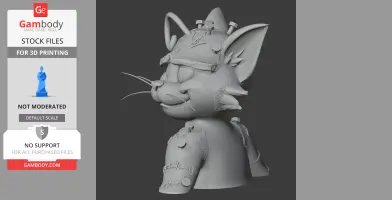 A 3D model of a cat character with Frankenstein-like features, bolts, and stitches.