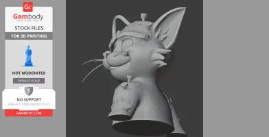 A 3D model mashup of a cat character with Frankenstein-like features and bolts.
