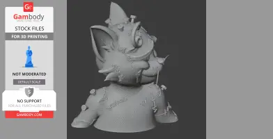 3D bust of a cartoon cat with Frankenstein-style bolts and stitches on its head and body.