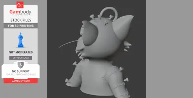 A 3D model of a cat figure with Frankenstein-like features, stitches, and bolts, designed for printing.
