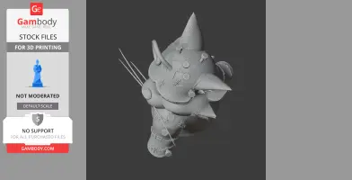 A 3D model of a cartoonish cat with Frankenstein-like stitches and bolts, designed for 3D printing.
