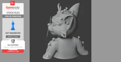 A 3D model of a cat with Frankenstein's monster features, including bolts and stitches, viewed from the side.