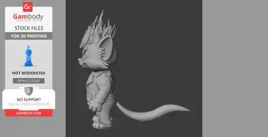 Cartoon cat figure with flame head, wearing a biker outfit, side profile view.