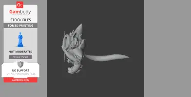 A detailed 3D model of a cat-like figure with a flaming head and long tail, designed for printing.