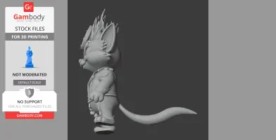 A stylized 3D model of an anthropomorphic cat with flaming hair, wearing a jacket and standing upright.