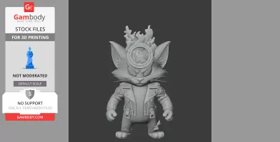 Cat figure in a biker jacket with flames on its head, 3D model for printing.