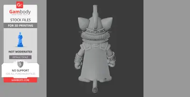 A 3D model of a cartoon cat in gladiator armor, viewed from the back, with a cape and helmet.