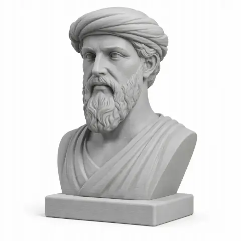 A detailed 3D-printed bust of a bearded man, wearing a turban and robe, on a square base.