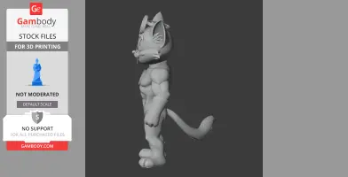3D model of a muscular cartoon cat character wearing a Green Lantern ring, in a superhero pose.