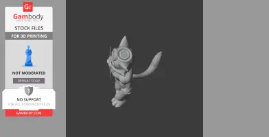 Stylized cat figure holding a lantern-like object, designed for 3D printing.