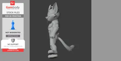 A 3D printed figure combining a muscular cat character with superhero attire, viewed from the side.