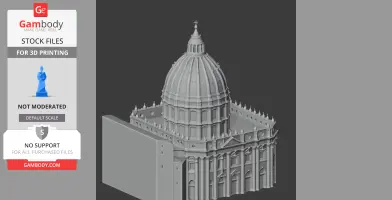 3D model of St. Peter's Basilica featuring intricate dome and facade details, designed for printing.