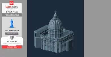 3D model of St. Peter's Basilica featuring detailed dome and architectural elements for 3D printing.