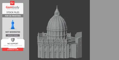 3D model of St. Peter's Basilica with detailed dome and facade for 3D printing displayed.