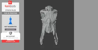 Futuristic mamba skull with intricate, stylized design for 3D printing, in a gray digital model.