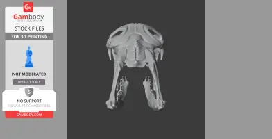 3D model of a stylized snake skull with elongated fangs and intricate surface details.