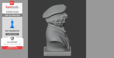 Profile view of a detailed Rembrandt bust, wearing a cap and scarf, designed for 3D printing.