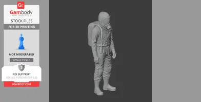 3D model of a cargo scientist in a protective suit with a gas mask and backpack, ready for 3D printing.