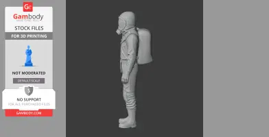 3D model of a cargo scientist in a hazmat suit, side view, for 3D printing.