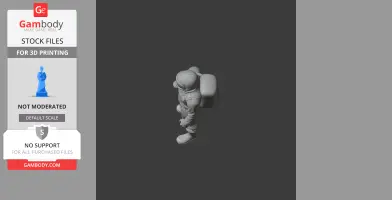 A 3D model of a figure wearing a helmet and backpack, suitable for 3D printing.
