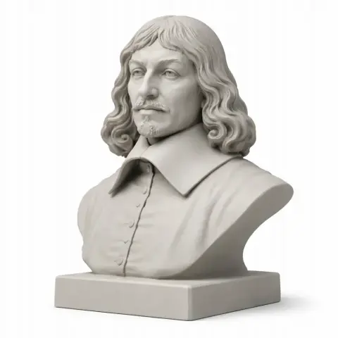 Bust of a historical figure with wavy hair and a collared shirt on a rectangular base.