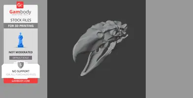3D model of a Kelenken guillermoi skull, detailed for printing, displayed on a dark background.