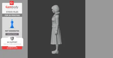 A side profile of a standing woman in a skirt and sweater, designed for 3D printing.