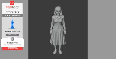 A 3D model of a woman in a skirt and cardigan, designed for 3D printing.