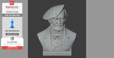 Bust of a historical figure in a beret with detailed clothing, suitable for 3D printing.