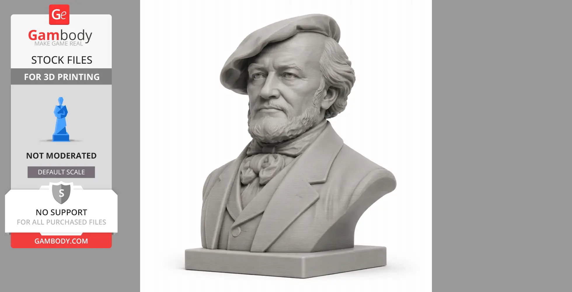 Bust sculpture of a bearded man in a suit and hat, intricately detailed for 3D printing.