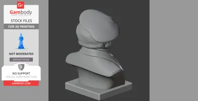 3D printed bust of a historical figure in a cap and coat, viewed from the back.
