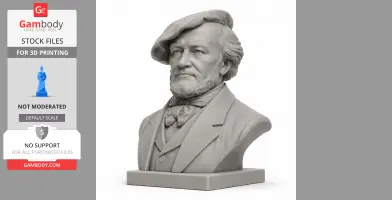 Bust sculpture of a bearded man in a suit and hat, intricately detailed for 3D printing.