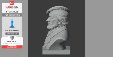 Bust of a man with a beard wearing a beret, in profile, designed for 3D printing.