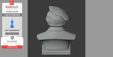 3D model of a bust from the back, wearing a beret and a collared coat.