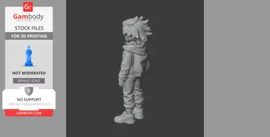3D model of a standing character in casual clothes with spiky hair for 3D printing.