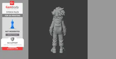A 3D model of a character with layered hair, wearing a hoodie and pants, viewed from the back.