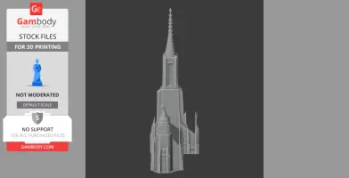 3D model of Ulm Minster with detailed spire and architectural elements, suitable for 3D printing.