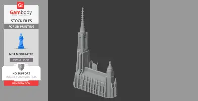 3D model of Ulm Minster, showcasing detailed spires and gothic architecture for printing.